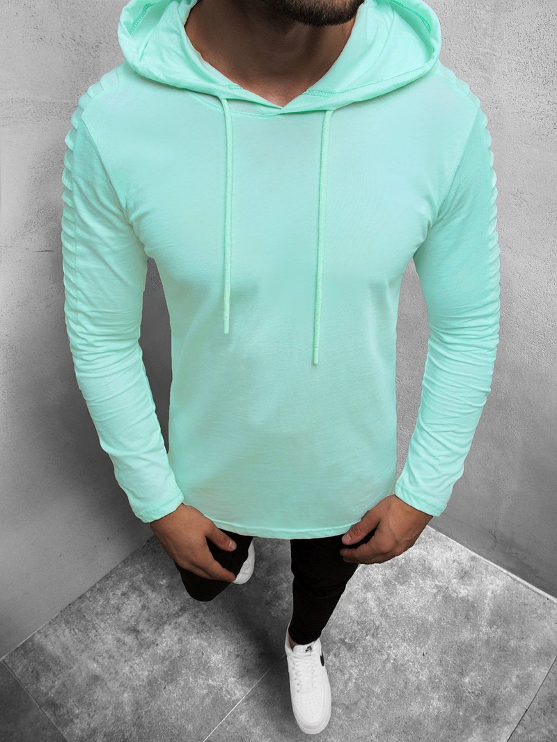 Mėtinė vyriški marškinėliai ilgomis rankovėmis su gobtuvu OZONEE MECH/2148TZ