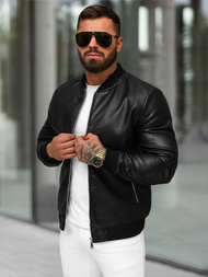 Juoda vyriška odinė striukė OZONEE JS/11Z8107