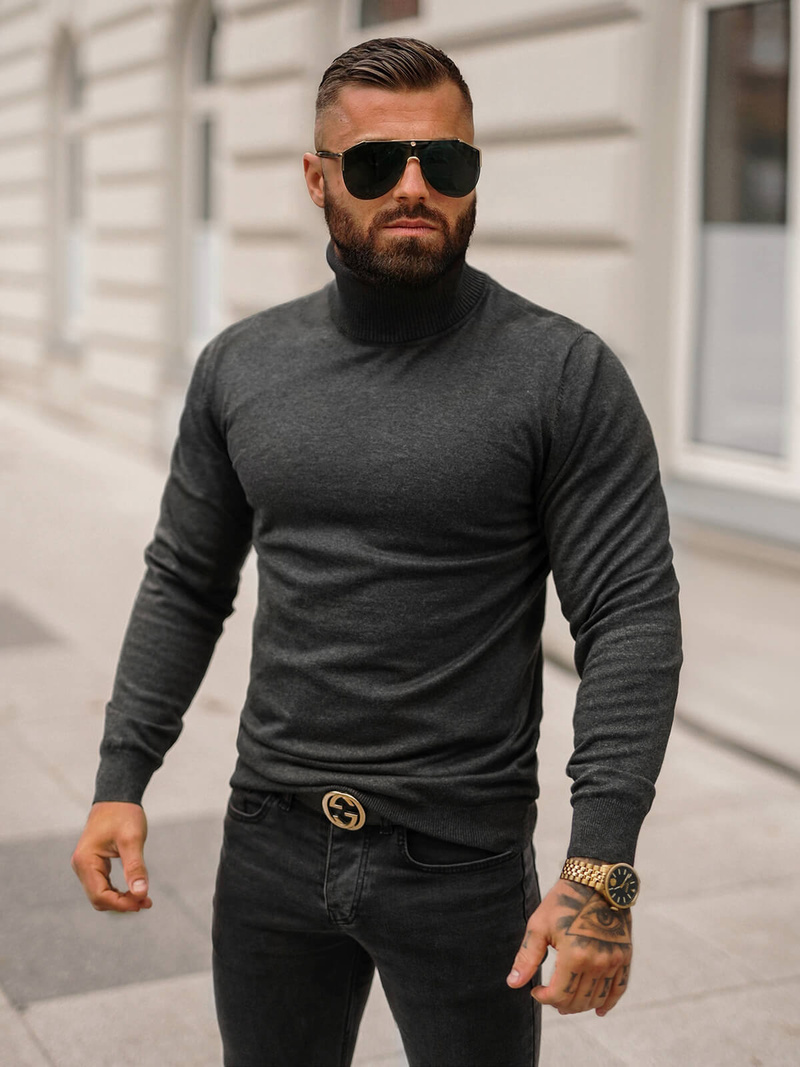 Grafitinis vyriškas megztinis OZONEE O/GM303