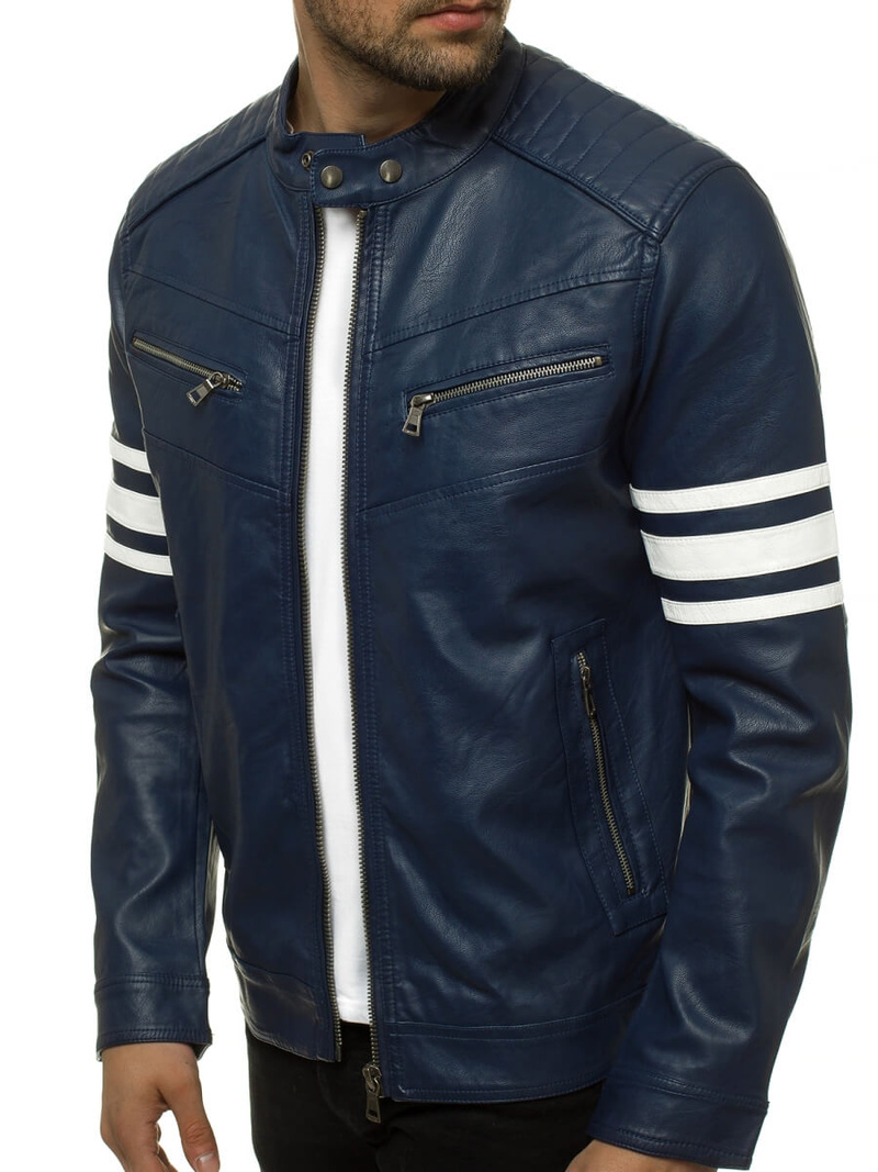 Granatinė vyriška odinė striukė OZONEE YD/BF59359