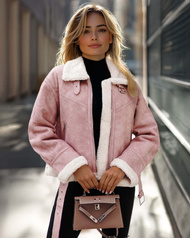 Pudrinis Rožinis Moteriška Odinė Striukė OZONEE O/81331Z