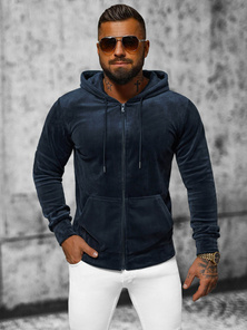 Granatinė vyriškas veliūrinis džemperis su gobtuvu OZONEE JS/8B1168/25