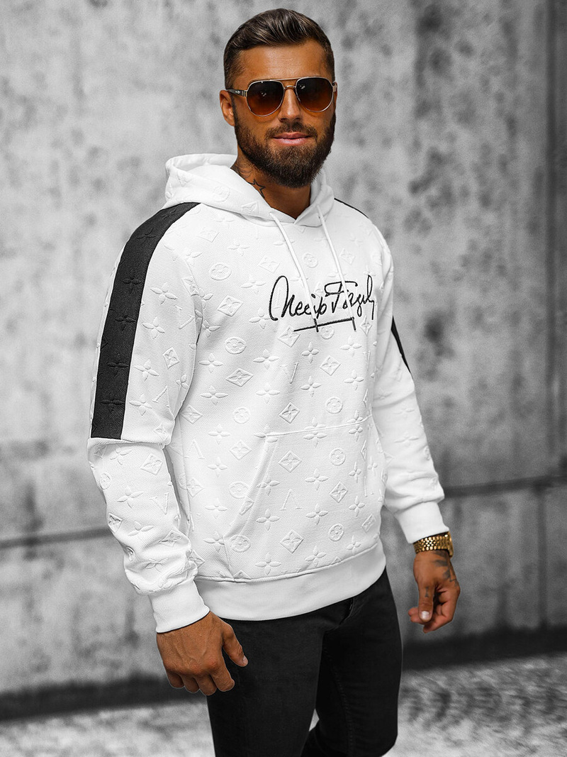 Balta vyriškas džemperis su gobtuvu OZONEE JS/3B572