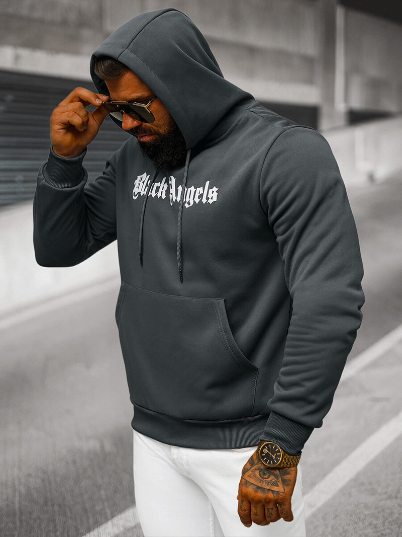 Grafitinis vyriškas džemperis su gobtuvu OZONEE JS/27B6509/5