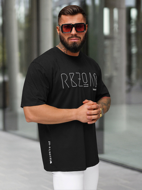 Juodi vyriški marškinėliai OZONEE O/QQ1185