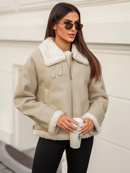 Smėlinis Moteriška Odinė Striukė OZONEE JS/11Z8178