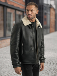 Juoda vyriška odinė striukė OZONEE JS/11Z8271