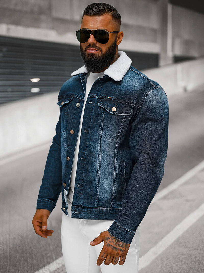 Tamsiai-mėlyna vyriška džinso šerpas striukė OZONEE NB/MJ516BSZ