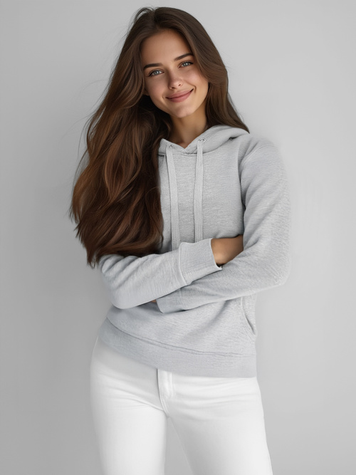 Pilkas moteriškas džemperis su gobtuvu OZONEE JS/W02Z