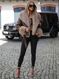 Šokoladas moteriška odinė striukė OZONEE JS/61M8510/158