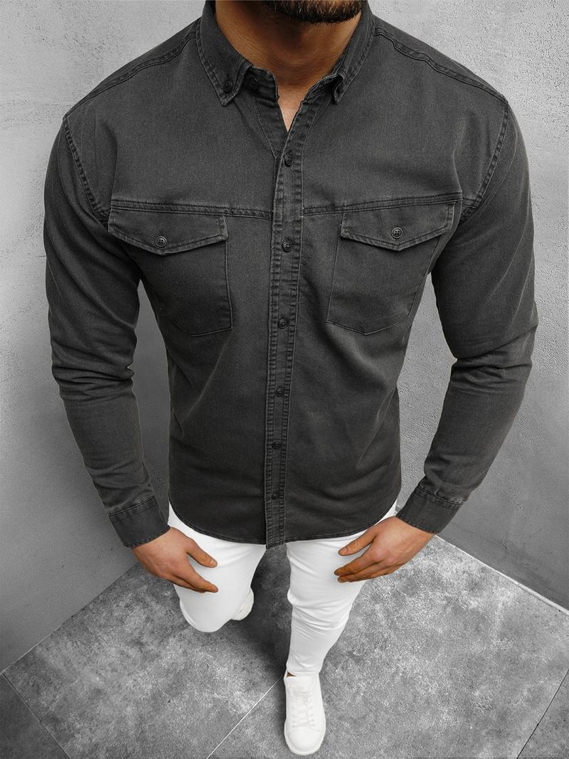 Grafitinė vyriški džinsiniai marškiniai OZONEE O/K1263