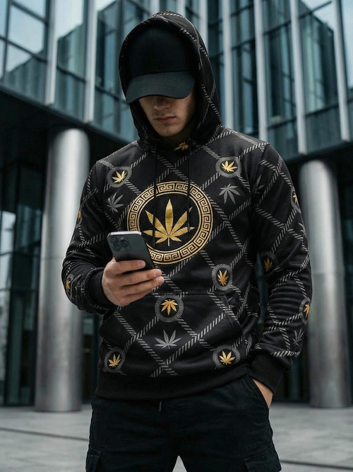 Juodas vyriškas džemperis su gobtuvu OZONEE O/B267Z