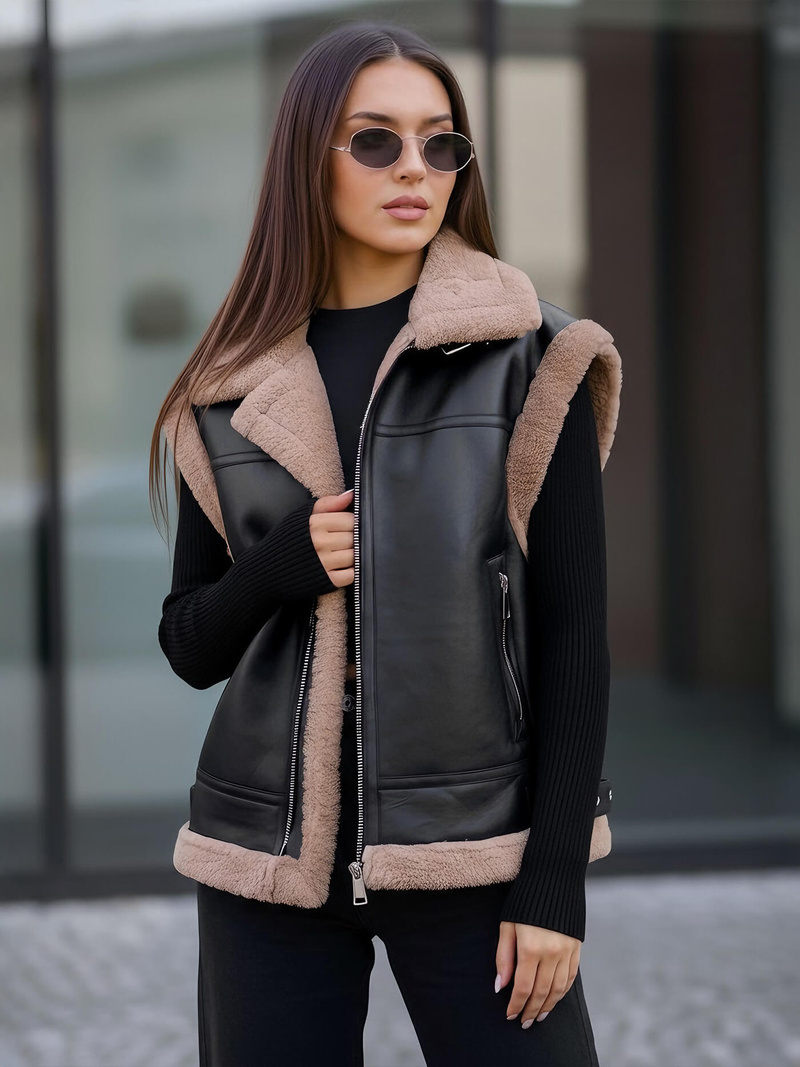 Juoda moteriška odinė liemenė OZONEE JS/61M8503/392Z