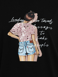 Juodi moteriški marškinėliai OZONEE JS/95T2573/3