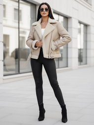 Smėlinis Moteriška Odinė Striukė OZONEE JS/11Z8177Z