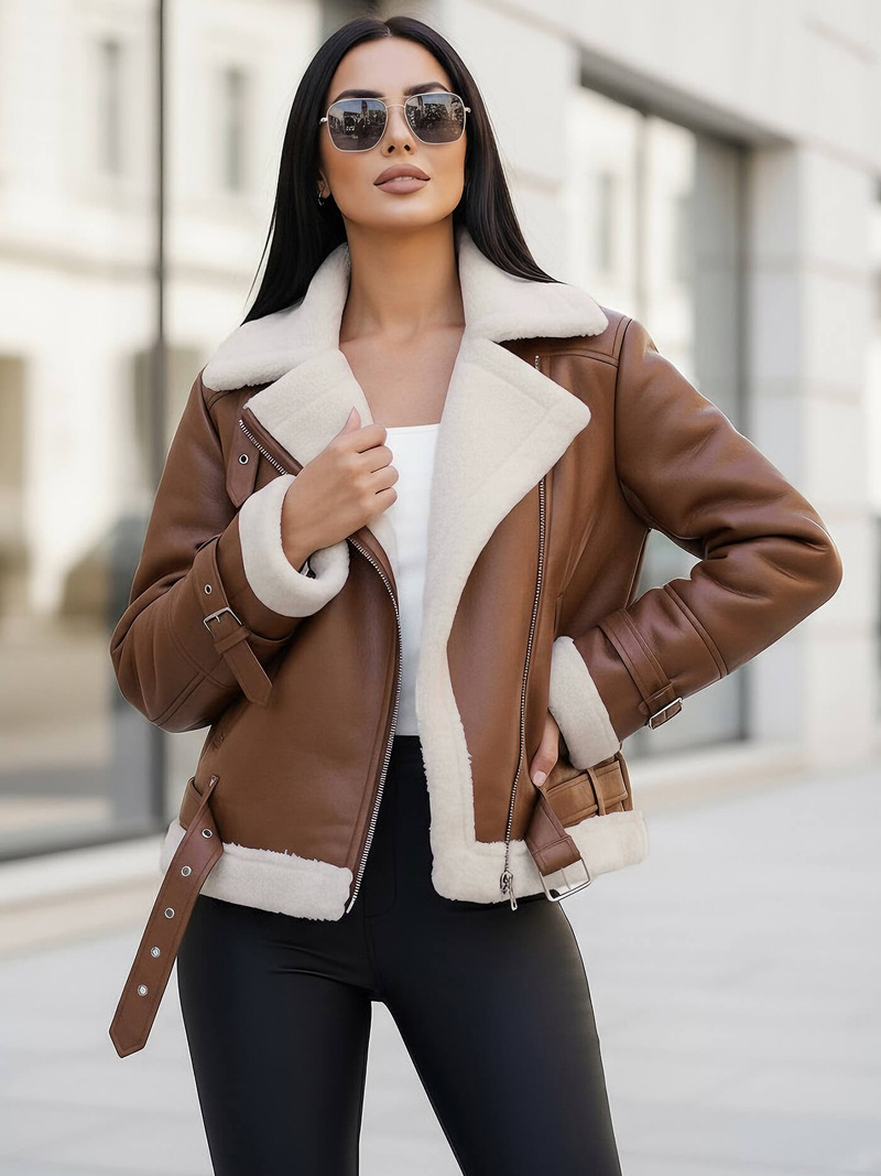 Ruda Moteriška Odinė Striukė OZONEE JS/11Z8177Z