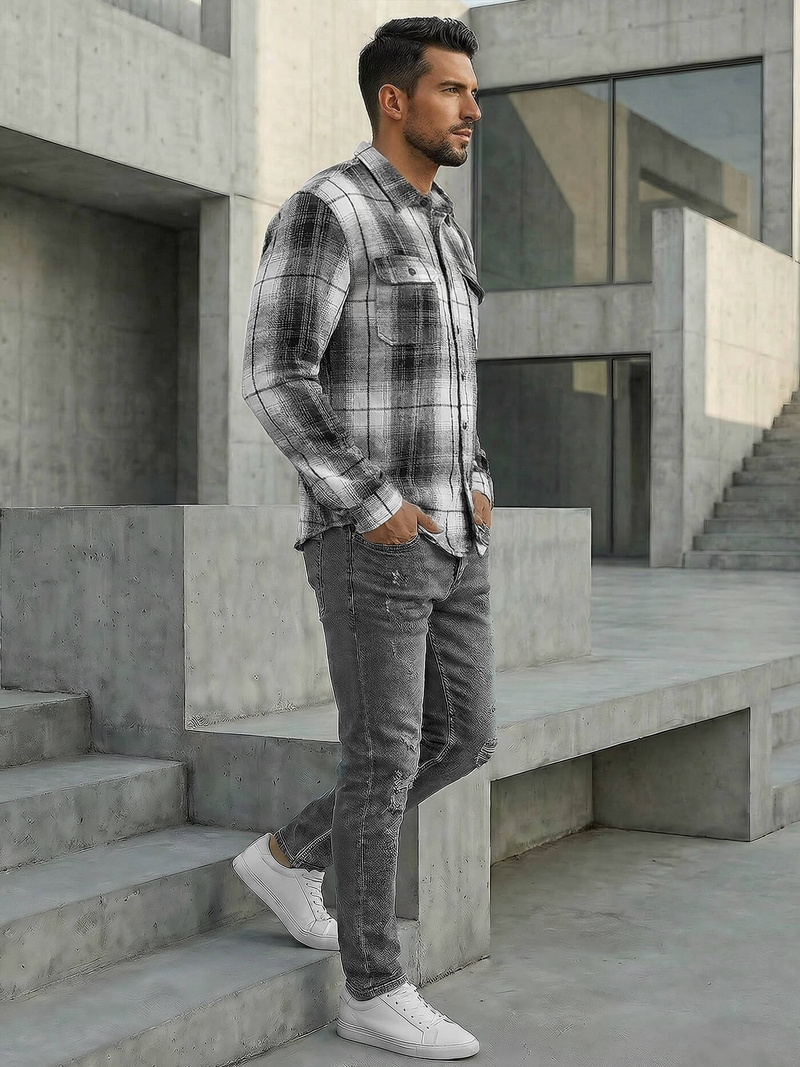 Juodai-balti vyriški marškiniai OZONEE NB/MC728N/4Z