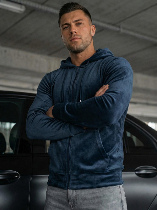 Granatinė vyriškas veliūrinis džemperis su gobtuvu OZONEE JS/8B1168/25Z