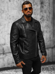 Juoda vyriška odinė striukė OZONEE JS/11Z8067