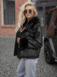 Juoda moteriška odinė striukė OZONEE JS/61M8505/392Z