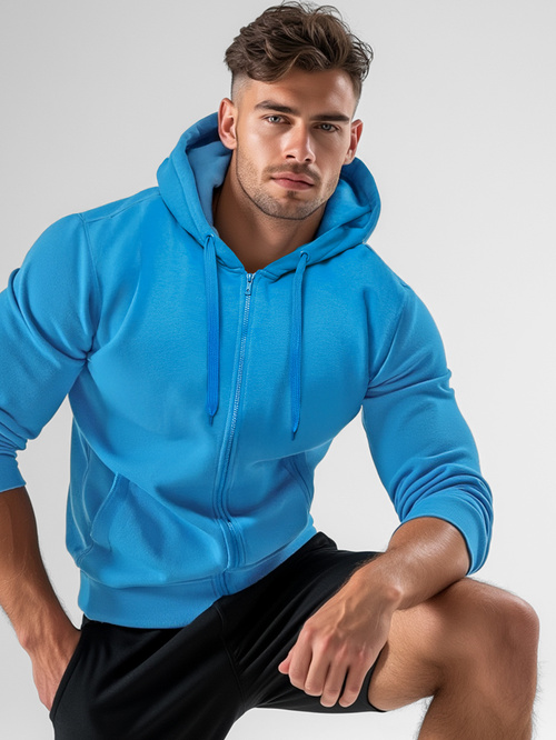 Melsvas džemperis su gobtuvu OZONEE JS/2008