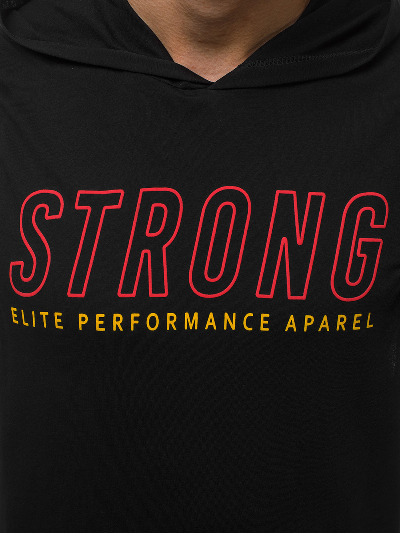 Juodi vyriški marškinėliai su gobtuvu OZONEE MAD/2992Z