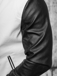 Baltai-juoda vyriška odinė striukė OZONEE JS/11Z8068