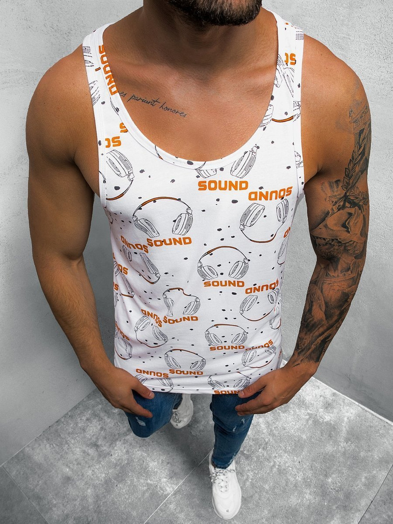 Balta ir oranžinė spalvos vyriški berankoviai marškinėliai OZONEE O/BL121