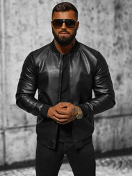 Juoda vyriška odinė striukė OZONEE JS/11Z8105