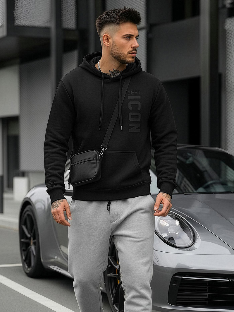 Juoda vyriškas džemperis su gobtuvu OZONEE JS/8B1973/3