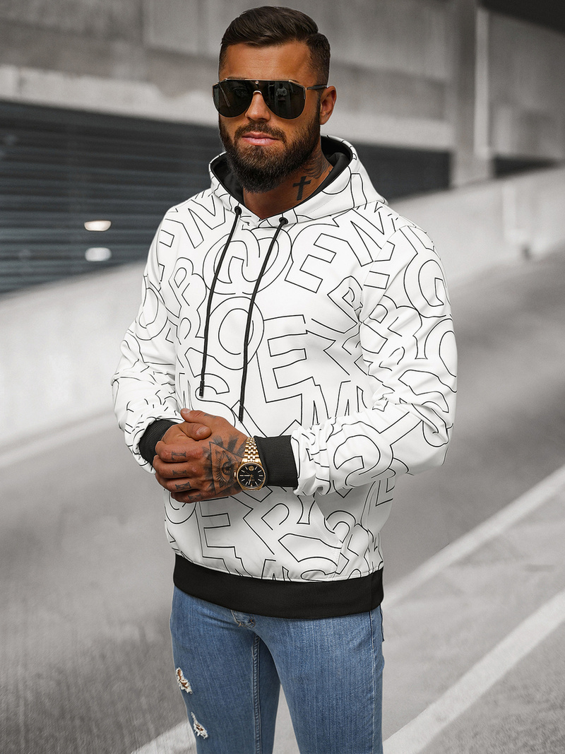 Baltas vyriškas džemperis su gobtuvu OZONEE JS/8B1232/1