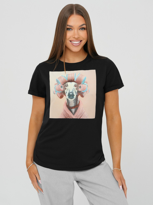 Juodai-rožinis moteriški marškinėliai OZONEE JS/YJ77726