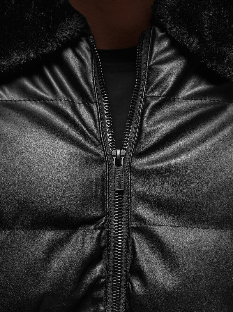 Juoda vyriška žieminė odinė striukė OZONEE O/M795Z