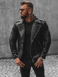 Juoda vyriška odinė striukė OZONEE JS/11Z8014