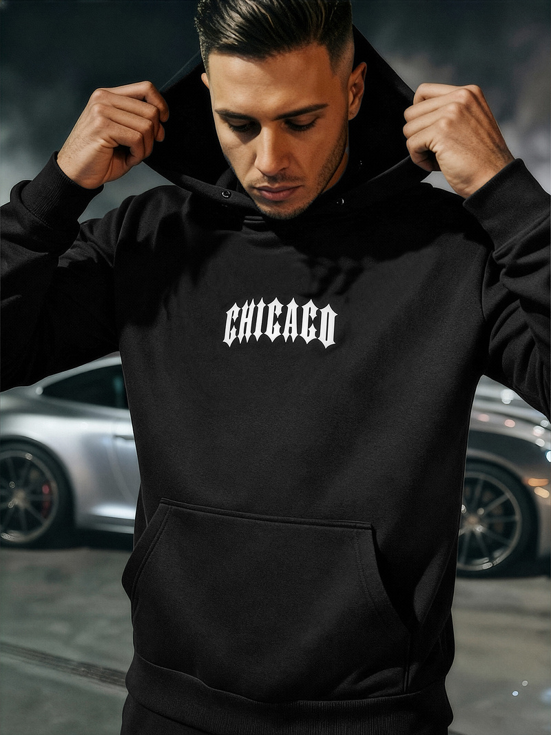 Juoda vyriškas džemperis su gobtuvu OZONEE JS/21B1903/3