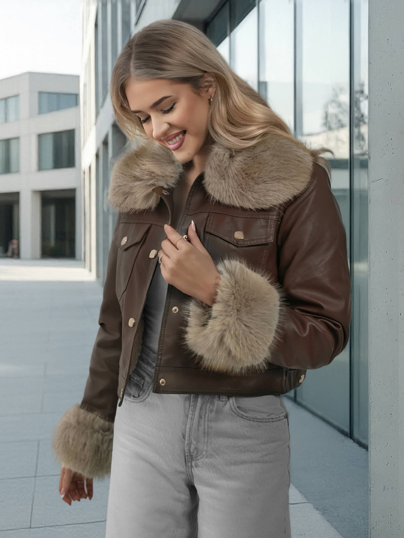 Šokoladas moteriška odinė striukė OZONEE JS/61M8513/158