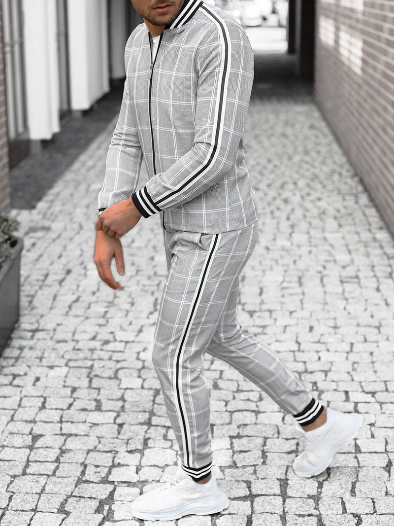 Pilkas vyriškas kostiumas - striukė ir chino kelnės OZONEE DJ/5548