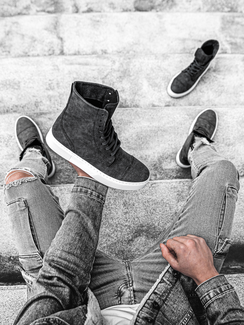 Grafitinė aukšti sneakers stiliaus batai OZONEE KN/022