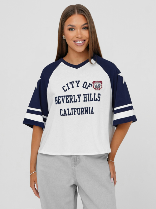 Baltai-granatinė moteriški marškinėliai OZONEE JS/R62493