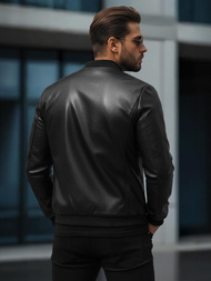 Juoda vyriška odinė striukė OZONEE JS/11Z8015Z