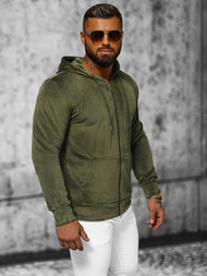 Rusvai žalsva vyriškas veliūrinis džemperis su gobtuvu OZONEE JS/8B1168/29