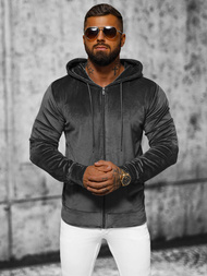 Grafitinis vyriškas veliūrinis džemperis su gobtuvu OZONEE JS/8B1168/6