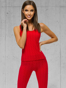 Raudona žalsva moteriškas sportinis dviejų dalių kostiumas OZONEE JS/YW88037/5