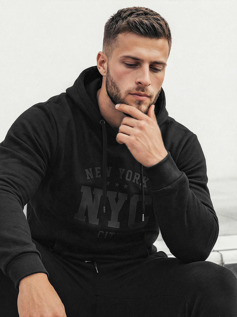 Juoda vyriškas džemperis su gobtuvu OZONEE JS/8B1971/3