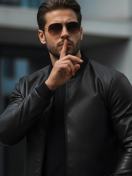 Juoda vyriška odinė striukė OZONEE JS/11Z8015Z