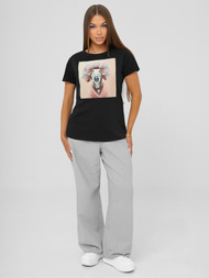 Juodai-rožinis moteriški marškinėliai OZONEE JS/YJ77726