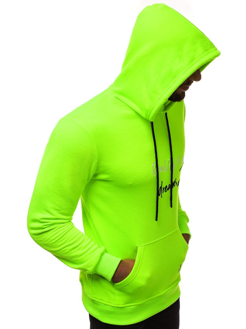 Žaliai-Neoninis vyriškas džemperis su gobtuvu OZONEE MACH/3105Z