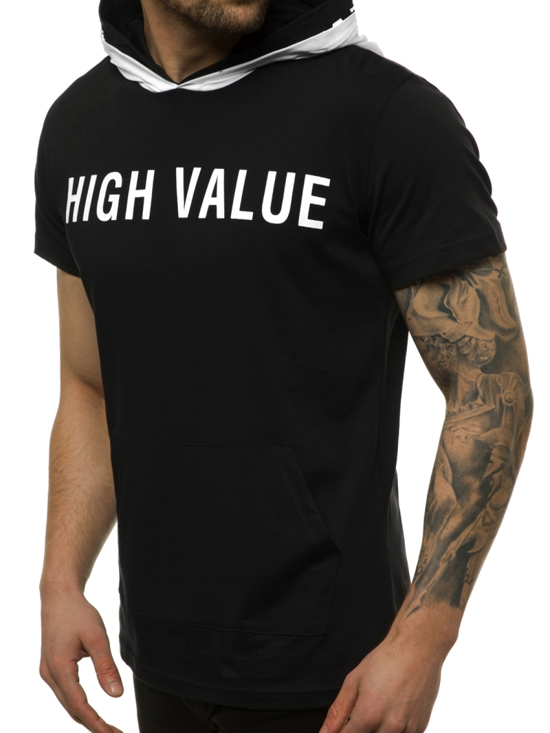 Juodi vyriški marškinėliai su gobtuvu OZONEE MAD/3076