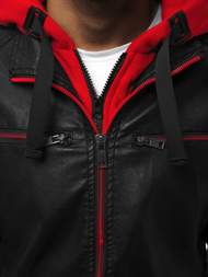 Juodai-Raudona vyriška odinė striukė OZONEE N/6129Z