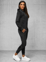Juodas moteriškas veliūrinis sportinis kostiumas OZONEE JS/8C1176/3Z